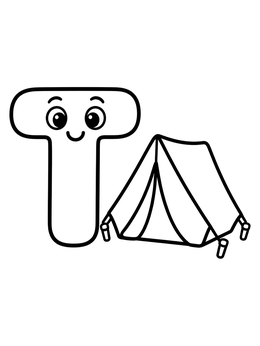 Free printable Friendly Letter T With Camping Tent coloring page