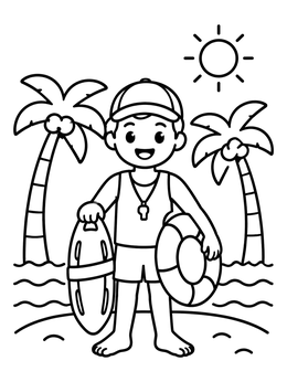 Free printable Friendly Lifeguard On Sunny Beach coloring page
