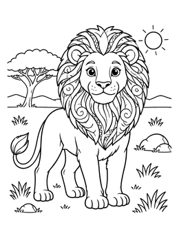 Free printable Friendly Lion In The Savannah coloring page
