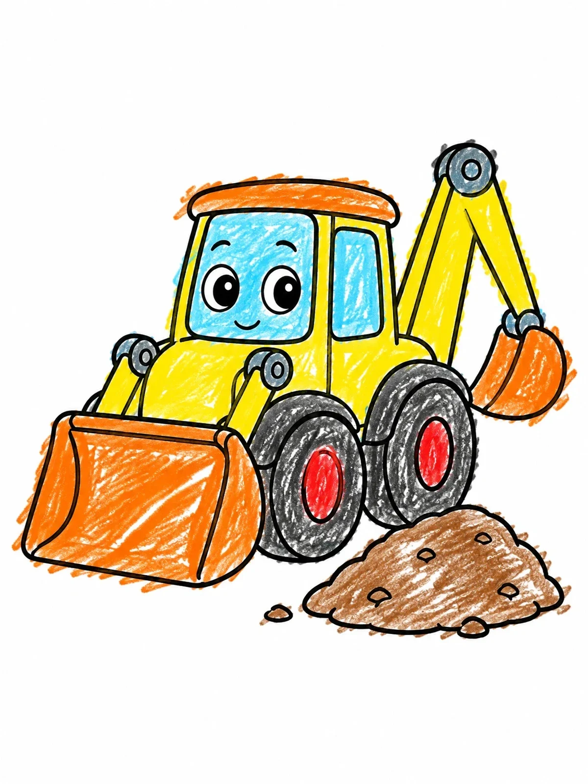 Colored example of the Friendly Little Backhoe With Dirt coloring page