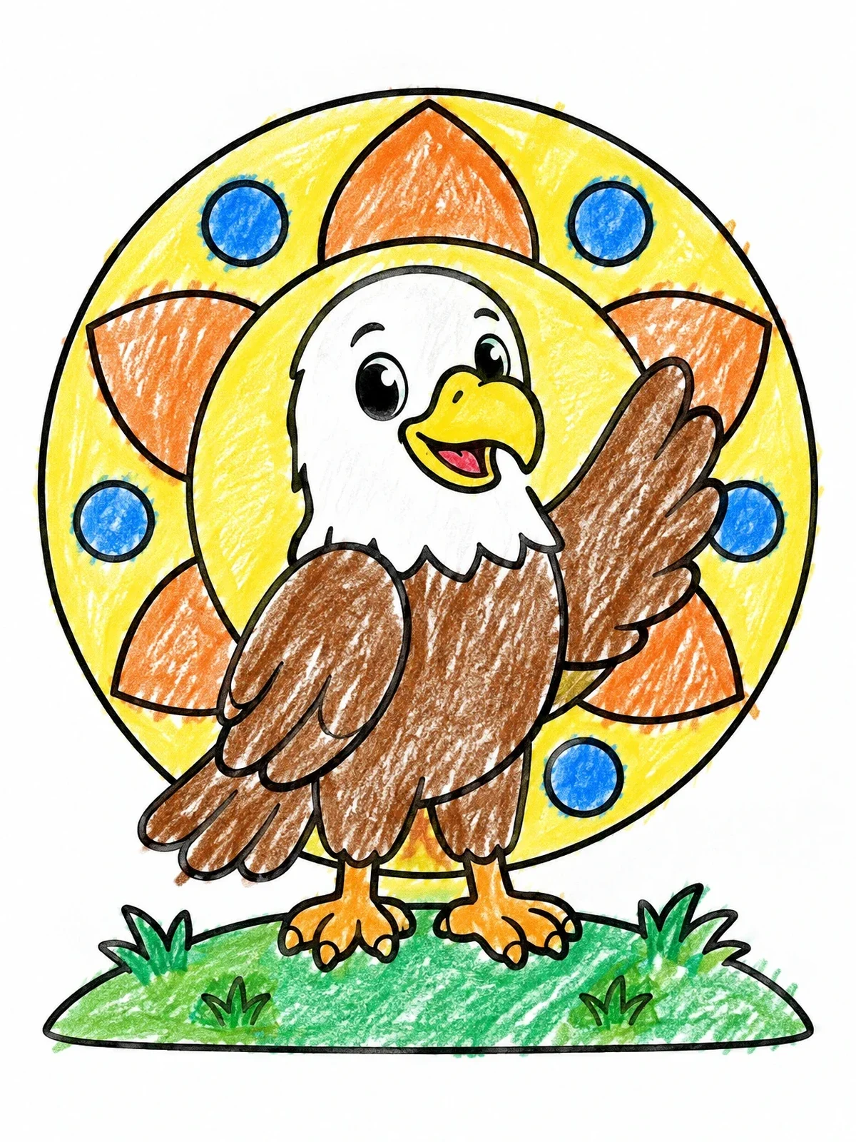 Colored example of the Friendly Little Eagle Waving coloring page