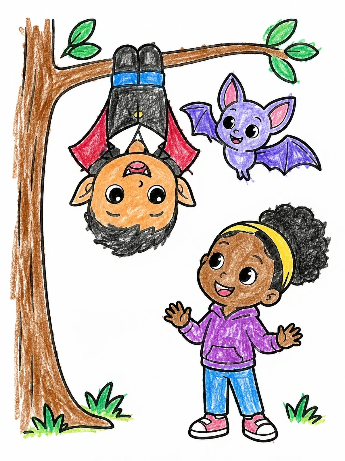 Colored example of the Little Vampire Hanging With Friends coloring page
