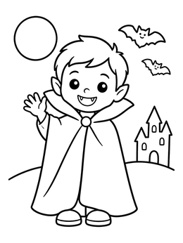 Free printable Friendly Little Vampire Waving Hello coloring page