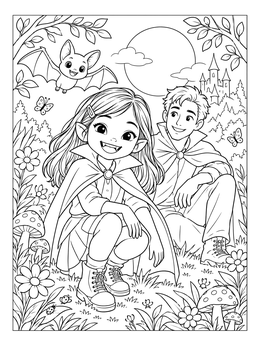 Free printable Friendly Little Vampires In The Meadow coloring page