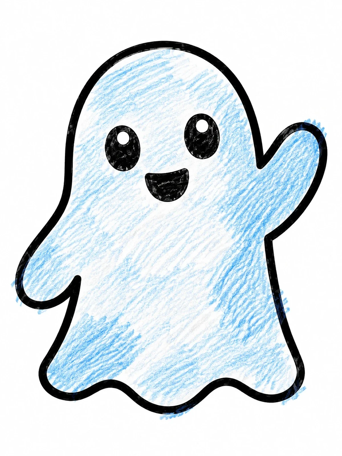 Colored example of the Friendly Little Waving Ghost coloring page