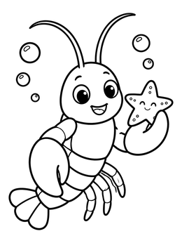 Free printable Friendly Lobster Holding A Sea Star coloring page