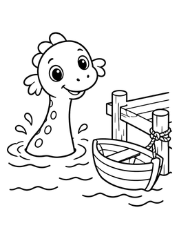 Free printable Friendly Loch Ness Monster By The Pier coloring page
