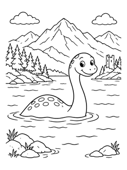 Free printable Friendly Loch Ness Monster In The Water coloring page