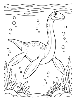 Free printable Friendly Loch Ness Monster Swimming Underwater coloring page
