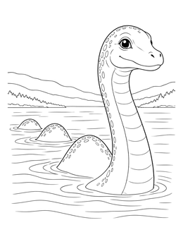 Free printable Friendly Loch Ness Monster In The Water coloring page