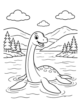 Free printable Friendly Loch Ness Monster In The Water coloring page