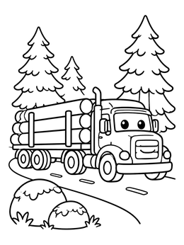 Free printable Friendly Log Truck In The Forest coloring page