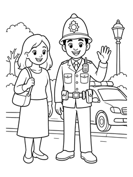 Free printable Friendly London Police Officer Waving coloring page