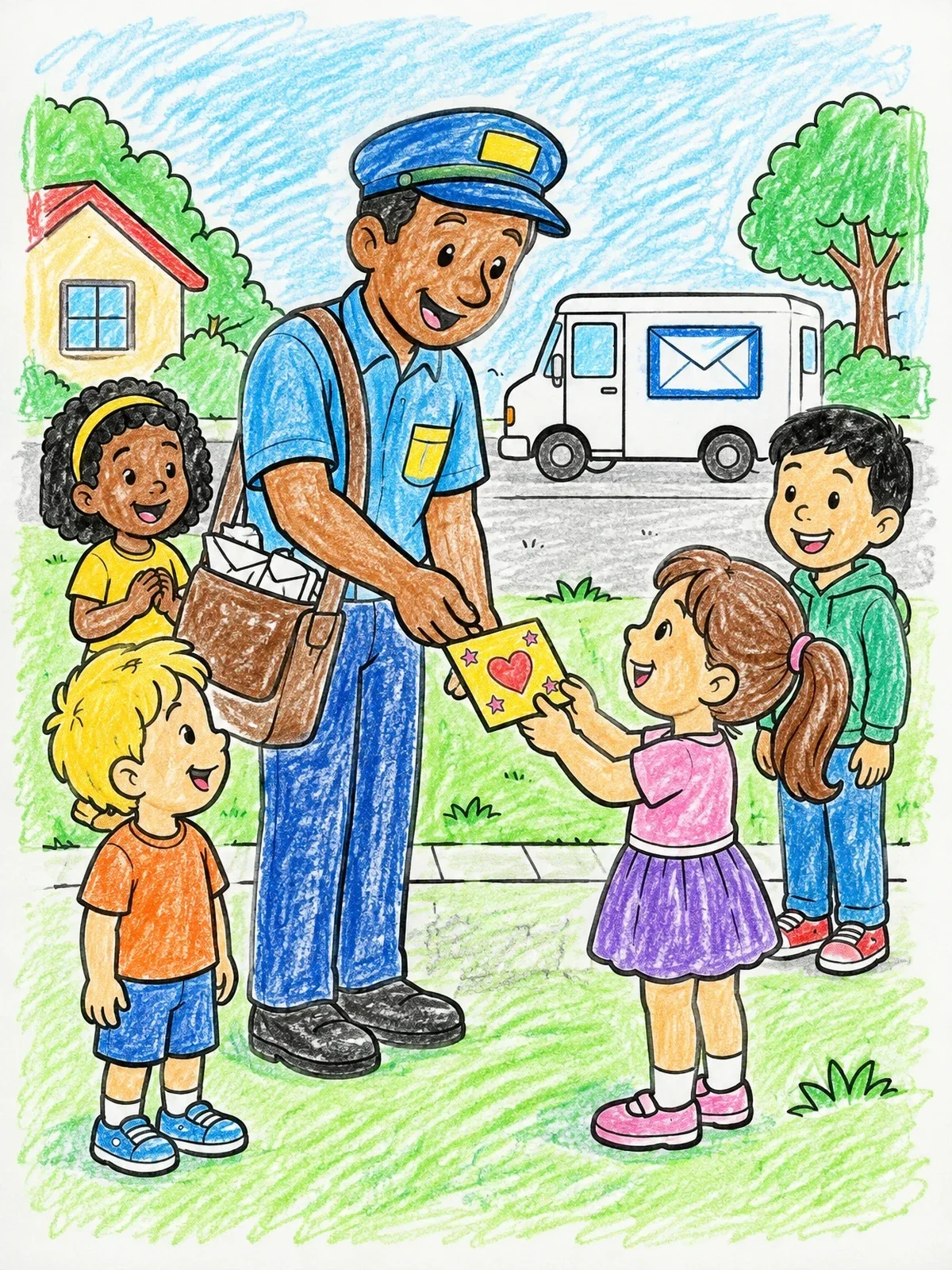 Colored example of the Friendly Mail Carrier Delivering A Letter coloring page