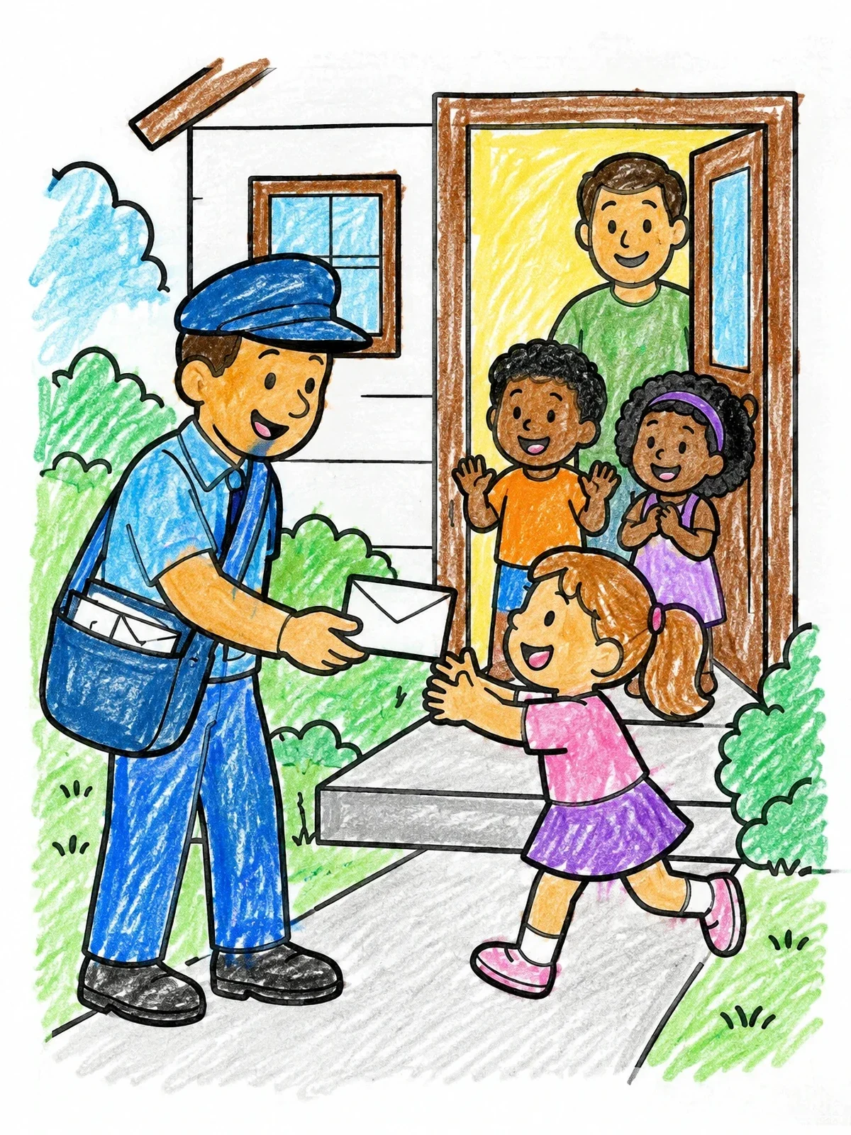 Colored example of the Friendly Mail Carrier Delivering A Letter coloring page