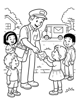 Free printable Friendly Mail Carrier Delivering A Letter coloring page