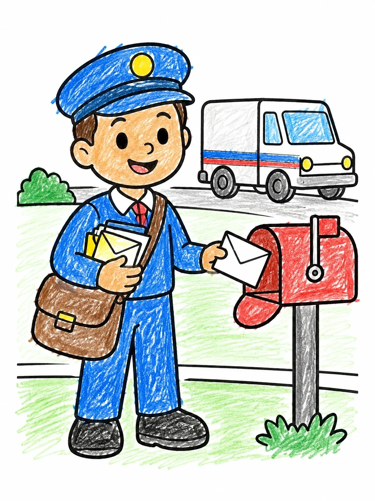 Colored example of the Friendly Mail Carrier Delivering Letters coloring page