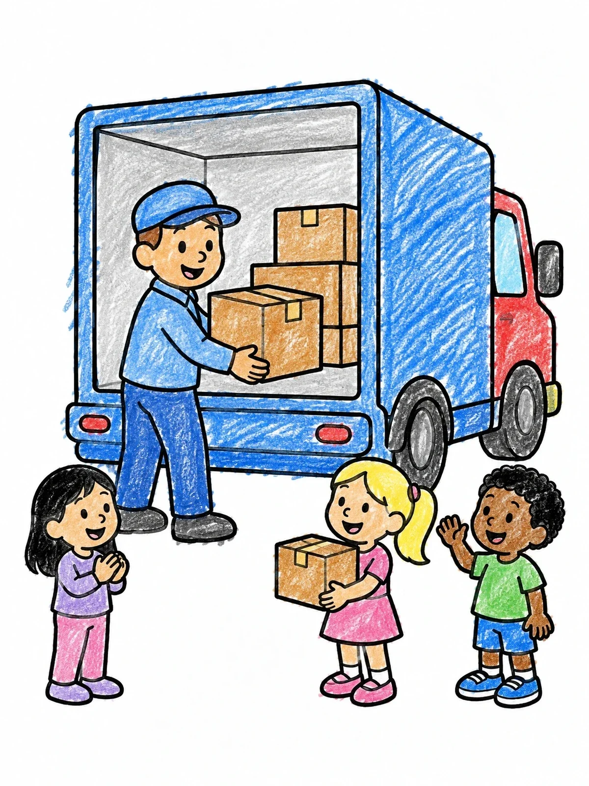 Colored example of the Friendly Mail Carrier Delivering Packages coloring page