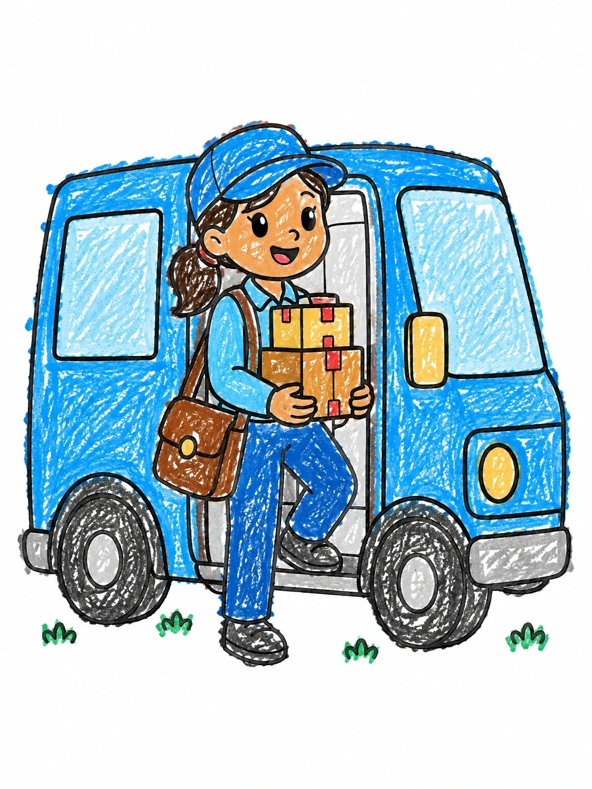 Colored example of the Friendly Mail Carrier Delivering Packages coloring page