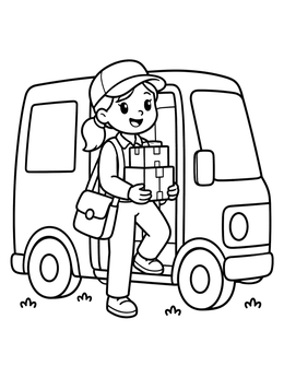 Free printable Friendly Mail Carrier Delivering Packages coloring page