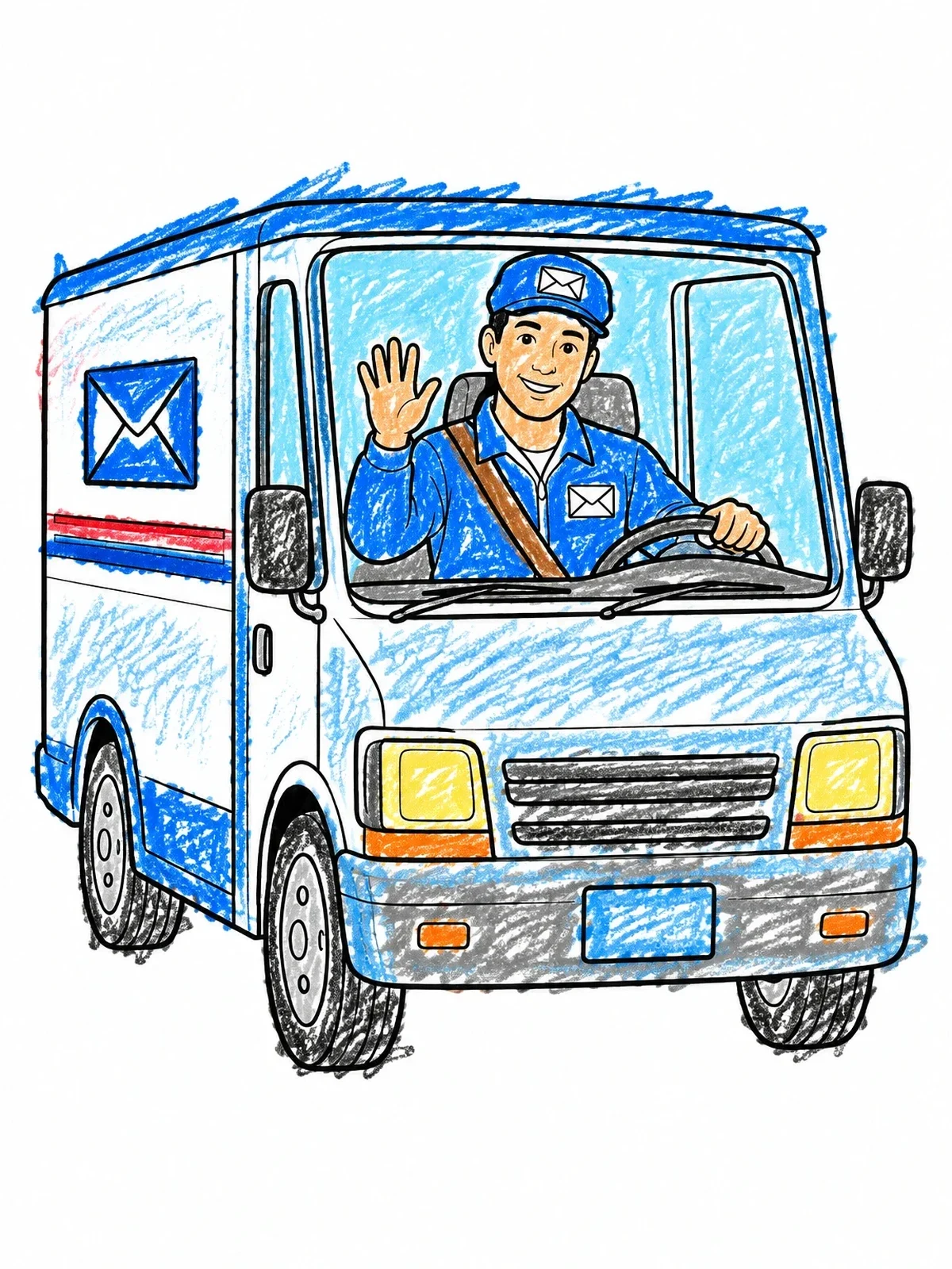 Colored example of the Friendly Mail Carrier In Delivery Van coloring page