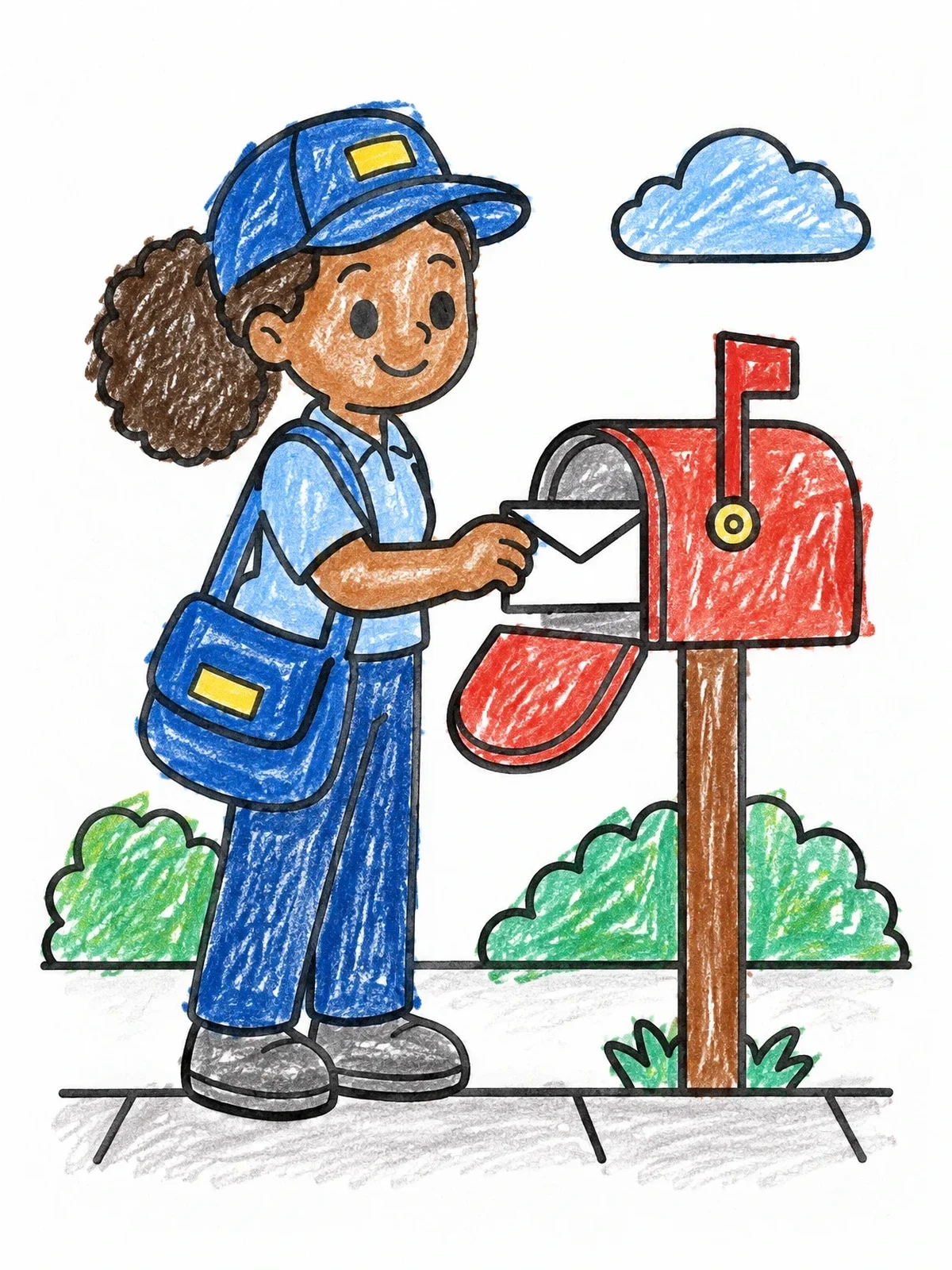 Colored example of the Friendly Mail Carrier Delivering A Letter coloring page