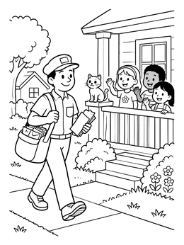 Free printable Friendly Mail Carrier On Neighborhood Delivery Route coloring page