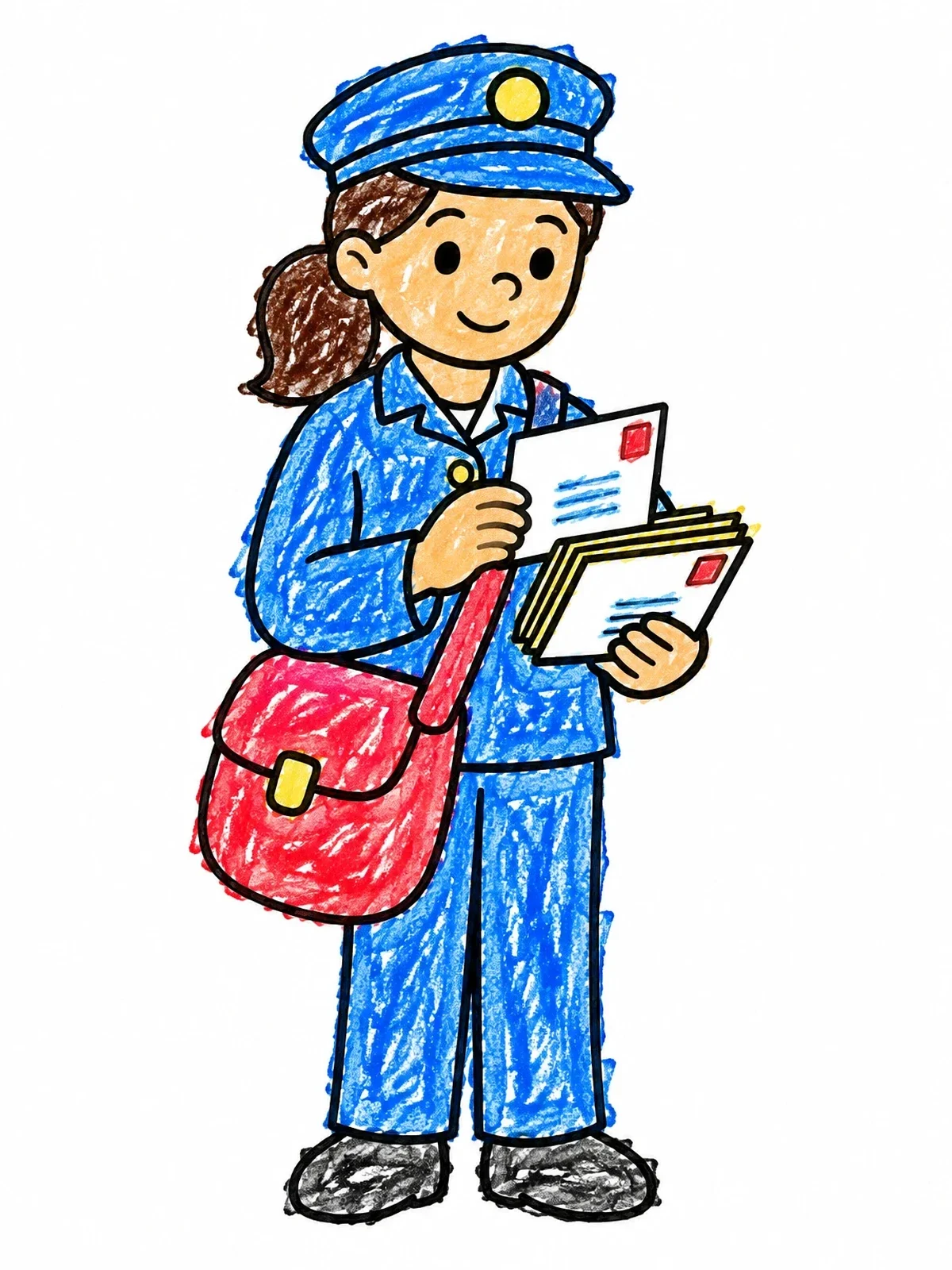 Colored example of the Friendly Mail Carrier Sorting Letters coloring page