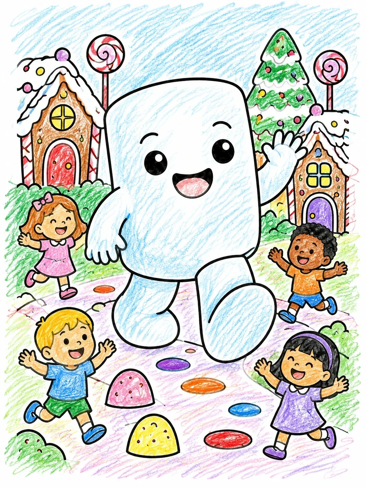 Colored example of the Friendly Marshmallow Giant In Candy Land coloring page