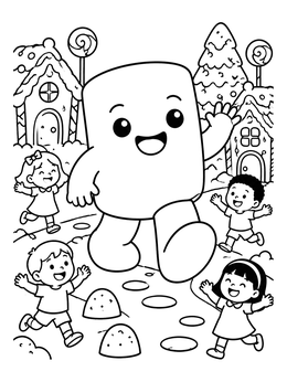 Free printable Friendly Marshmallow Giant In Candy Land coloring page