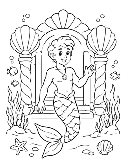 Free printable Friendly Merman At Underwater Palace coloring page