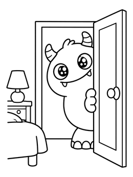 Free printable Friendly Monster Peeking Through Door coloring page