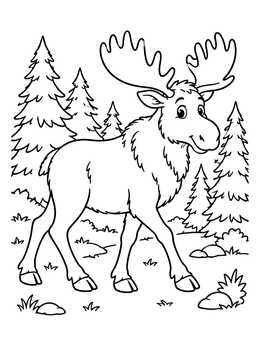 Free printable Friendly Moose In Pine Forest coloring page