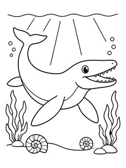 Free printable Friendly Mosasaurus In The Shallow Sea coloring page