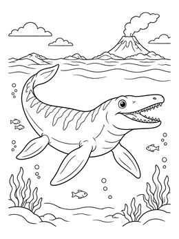 Free printable Friendly Mosasaurus In Prehistoric Ocean coloring page