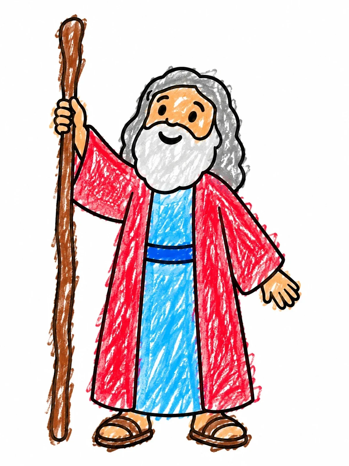 Colored example of the Friendly Moses Holding His Staff coloring page