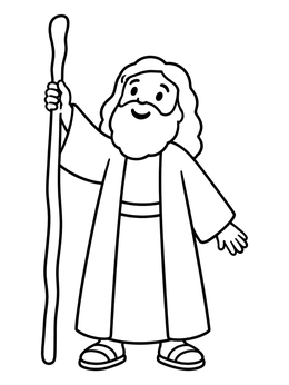 A moses and the red sea coloring page showing Moses standing with a wooden staff.