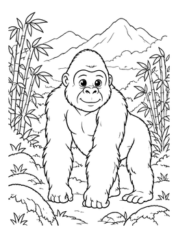 Free printable Friendly Mountain Gorilla In Bamboo Forest coloring page