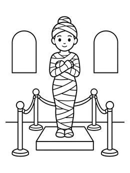Free printable Friendly Mummy In Museum Exhibit coloring page