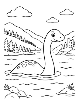 Free printable Friendly Nessie In Loch Ness coloring page