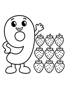 Free printable Friendly Number Nine And Strawberries coloring page