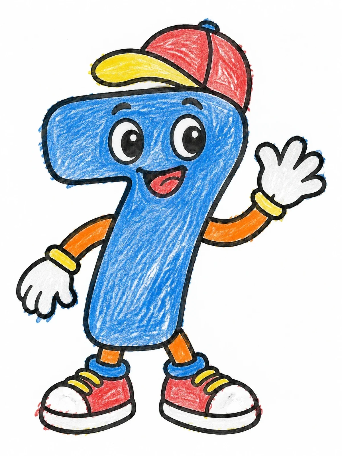 Colored example of the Friendly Number Seven In Sneakers coloring page