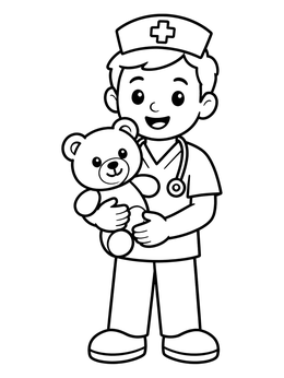 Free printable Friendly Nurse With Teddy Bear coloring page