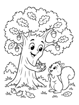 Free printable Friendly Oak Tree And Little Squirrel coloring page