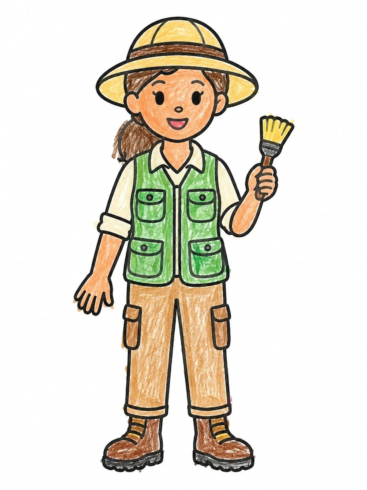 Colored example of the Friendly Paleontologist Holding A Dusting Brush coloring page