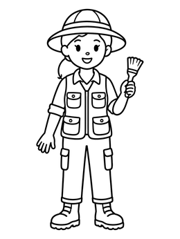 Free printable Friendly Paleontologist Holding A Dusting Brush coloring page