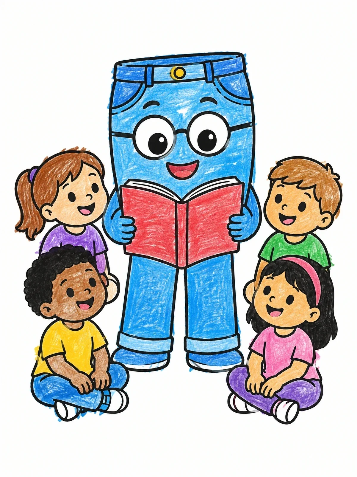 Colored example of the Storytime With Friendly Pants coloring page