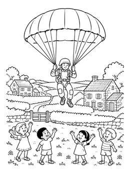 Free printable Friendly Paratrooper Landing In France coloring page