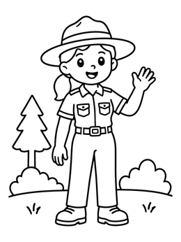 Free printable Friendly Park Ranger Waving Hand coloring page