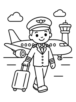 Free printable Friendly Pilot With Airport Suitcase coloring page